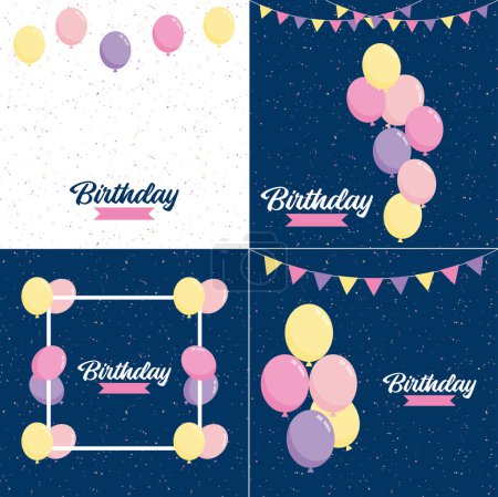 Téléchargez les illustrations : Happy Birthday announcement poster. flyer. and greeting card in a flat style - en licence libre de droit