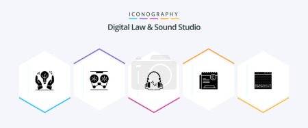 Téléchargez les illustrations : Digital Law And Sound Studio 25 Glyph icon pack including file. restriction. reel. copyright. handfree - en licence libre de droit