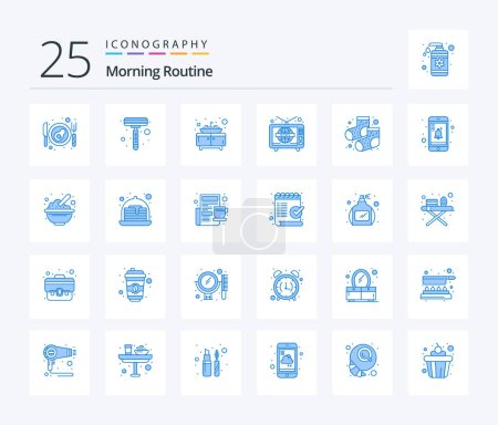 Ilustración de Paquete de iconos de Morning Routine 25 Blue Color incluyendo notificación. Calcetines. fregadero. calzado. todo el mundo - Imagen libre de derechos