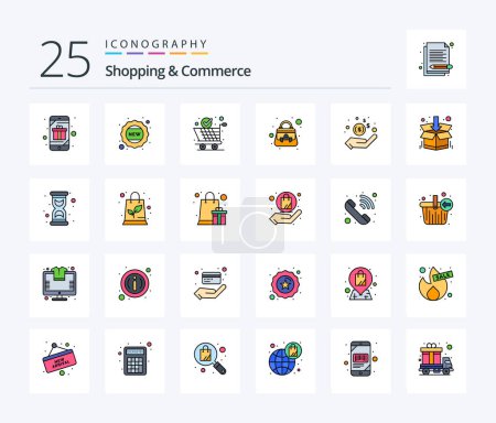 Ilustración de Shopping And Commerce 25 Line Filled icon pack including dollar. shoulder bag. global delivery. purse. handbag - Imagen libre de derechos