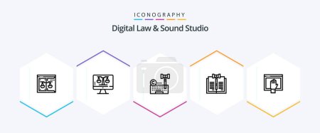 Illustration for Digital Law And Sound Studio 25 Line icon pack including law. copyright. screen. business. law - Royalty Free Image