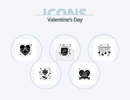 Ilustración de Valentines Day Glyph Icon Pack 5 Icon Design. valentine. heart. insignia. hanging. love - Imagen libre de derechos