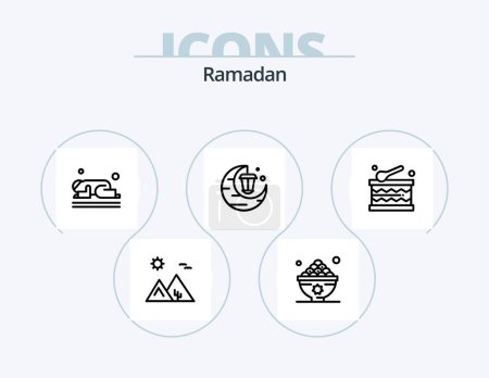 Téléchargez les illustrations : Ramadan Line Icon Pack 5 Icon Design. dates. Nouvelle lune. Karéem. lune. aide - en licence libre de droit