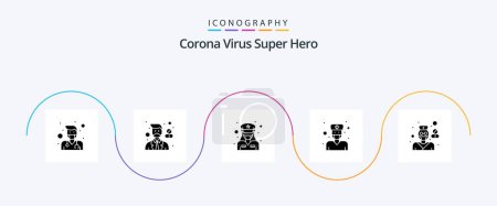 Ilustración de Corona Virus Super Hero Glyph 5 Icon Pack Incluyendo macho. Hombre. Fuerza. Médico. doctor - Imagen libre de derechos