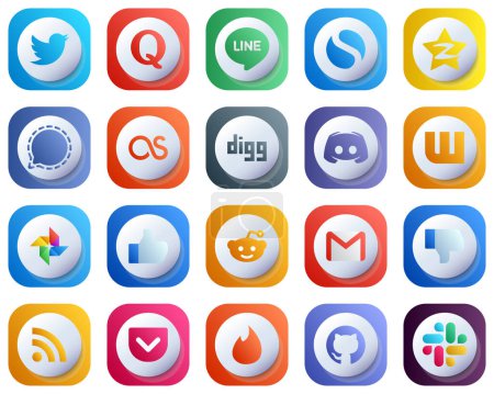 Illustration for Cute 3D Gradient Social Media Brand Icons 20 pack such as message. discord and lastfm icons. High-Definition and Professional - Royalty Free Image