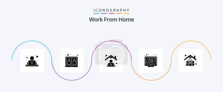 Téléchargez les illustrations : Pack d'icônes Work From Home Glyph 5, y compris web. internet. le partage. communication. travail - en licence libre de droit