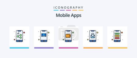 Téléchargez les illustrations : Mobile Apps Line Filled 5 Icon Pack Including application. interaction. user. app. app. Creative Icons Design - en licence libre de droit