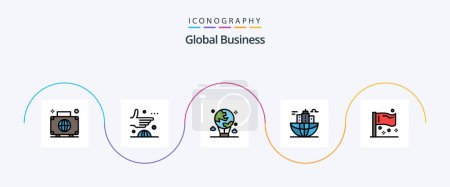 Illustration for Global Business Line Filled Flat 5 Icon Pack Including city. building. handshake. international. fly - Royalty Free Image