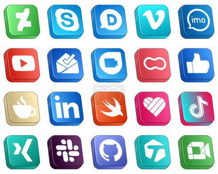 Ilustración de 20 Unique Isometric 3D Social Media Icons such as like. mothers. video. peanut and inbox icons. High-definition and professional - Imagen libre de derechos