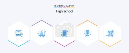 Illustration for High School 25 Blue icon pack including . sharpener. math. pencil. win - Royalty Free Image