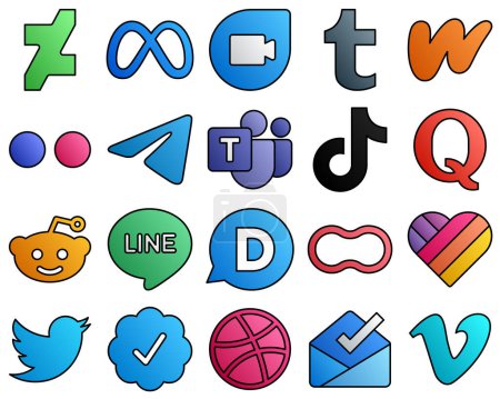 Illustration for Filled Line Style Social Media Icon Kit china. douyin. yahoo. tiktok and microsoft team 20 High-quality icons - Royalty Free Image