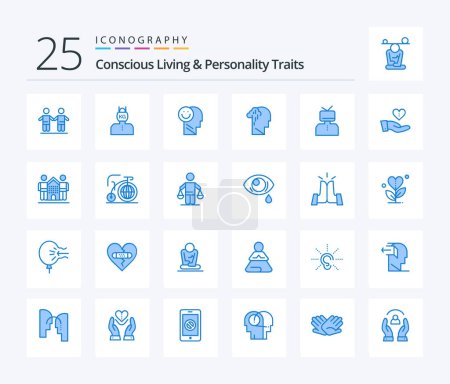 Illustration for Concious Living And Personality Traits 25 Blue Color icon pack including melancholy. grief. weight. depression. life - Royalty Free Image
