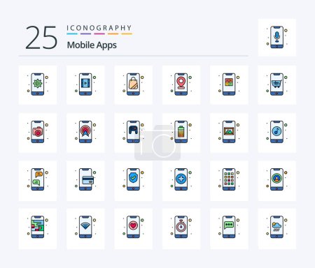 Ilustración de Mobile Apps 25 Line Filled icon pack including . map. plain. navigation. gps - Imagen libre de derechos