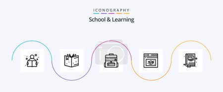 Ilustración de Escuela y aprendizaje línea 5 paquete de iconos incluyendo. bloc de notas. educación. cuaderno. tope - Imagen libre de derechos