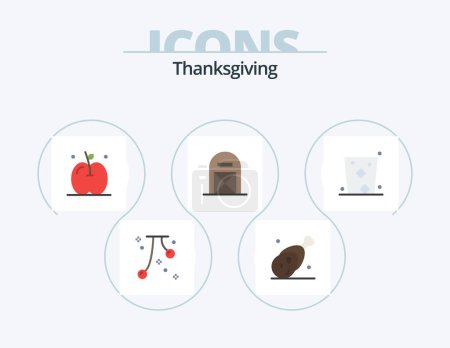 Téléchargez les illustrations : Thanks Giving Flat Icon Pack 5 Icon Design. thanksgiving. farm. meat. barn. thanksgiving - en licence libre de droit