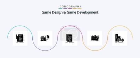Ilustración de Diseño de juegos y desarrollo de juegos Glyph 5 Icon Pack Incluyendo la misión. juego. publicar. guion. desarrollador - Imagen libre de derechos