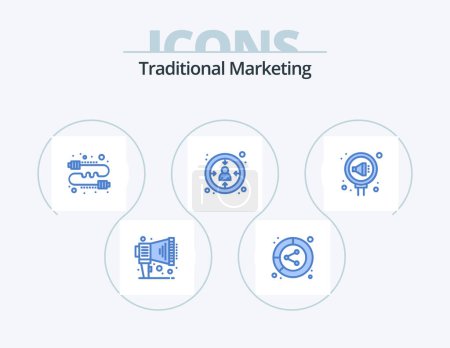 Téléchargez les illustrations : Marketing traditionnel Blue Icon Pack 5 Icône Design. gestion. expérience. buzz. client. commercialisation - en licence libre de droit