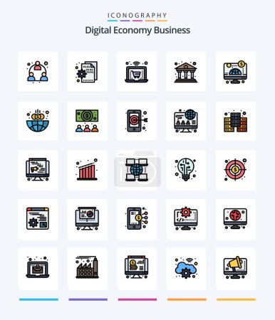 Illustration for Creative Digital Economy Business 25 Line FIlled icon pack  Such As online. finance. setting. economy. bank - Royalty Free Image