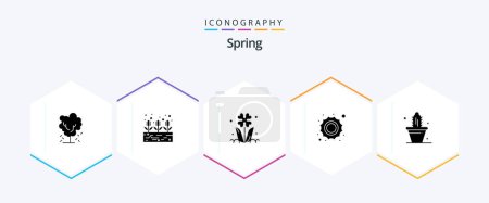 Téléchargez les illustrations : Spring 25 Glyph icon pack including daytime. sunny. plant. sun. nature - en licence libre de droit