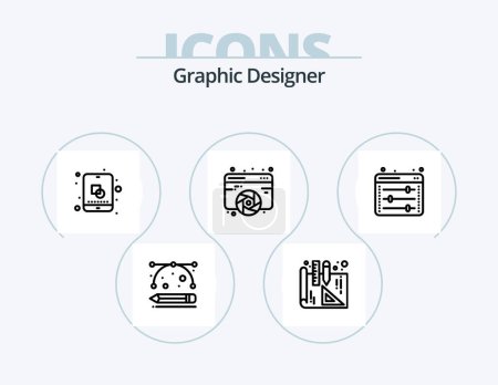Téléchargez les illustrations : Graphic Designer Line Icon Pack 5 Icon Design. document. sketch. graphic. key. scissors - en licence libre de droit