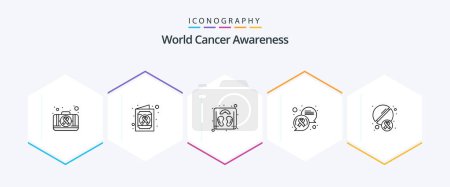 Illustration for World Cancer Awareness 25 Line icon pack including medicine. tablet. scale. pills. message - Royalty Free Image