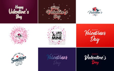 Téléchargez les illustrations : Happy Valentine's Day greeting card template with a romantic theme and a red color scheme - en licence libre de droit