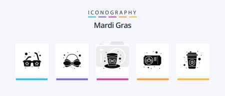 Téléchargez les illustrations : Mardi Gras Glyph 5 Icon Pack Including drink. tea. hat. hot. mask. Creative Icons Design - en licence libre de droit