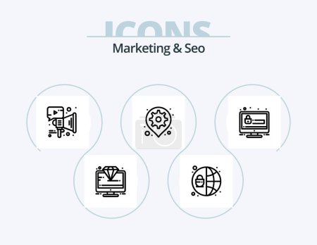 Illustration for Marketing And Seo Line Icon Pack 5 Icon Design. configure. security. view. protection. network - Royalty Free Image