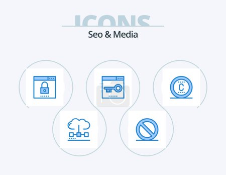Téléchargez les illustrations : Seo and Media Blue Icon Pack 5 Icon Design. page. media. engine. keywords. security - en licence libre de droit
