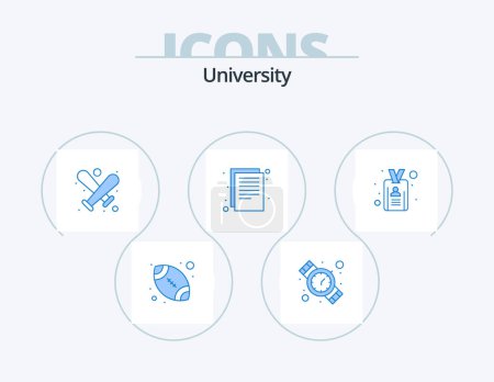 Illustration for University Blue Icon Pack 5 Icon Design. id. paper. baseball. notes. documents - Royalty Free Image