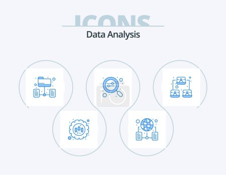 Illustration for Data Analysis Blue Icon Pack 5 Icon Design. management. data. network. search. network - Royalty Free Image