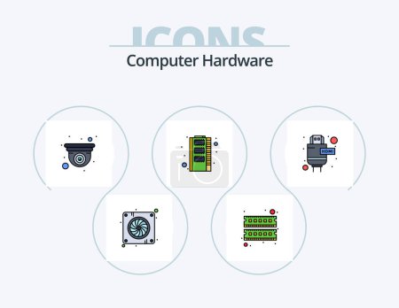 Ilustración de Equipo de hardware de la línea llena Icon Pack 5 Icon Design. cámara. Vídeo. audio. hardware. tarjeta - Imagen libre de derechos