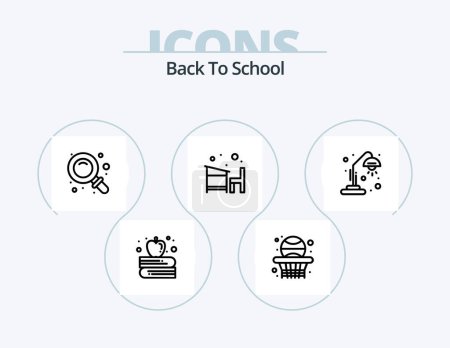 Ilustración de Back To School Line Icon Pack 5 Icon Design. school. alarm. research. school. education - Imagen libre de derechos