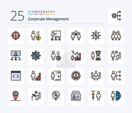 Téléchargez les illustrations : Corporate Management Pack d'icônes rempli de 25 lignes incluant les personnes. remue-méninges. l'argent. étudiants. personnes - en licence libre de droit