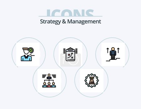 Téléchargez les illustrations : Strategy And Management Line Filled Icon Pack 5 Icon Design. up. management. setting. time. laptop - en licence libre de droit