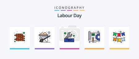 Illustration for Labour Day Line Filled 5 Icon Pack Including worker. builder. gear. wrench. repair. Creative Icons Design - Royalty Free Image