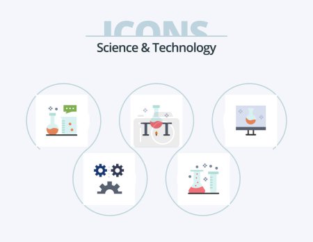 Téléchargez les illustrations : Science et technologie Flat Icon Pack 5 Icon Design. la science. laboratoire. laboratoire chimique. laboratoire de science. laboratoire de chimie - en licence libre de droit