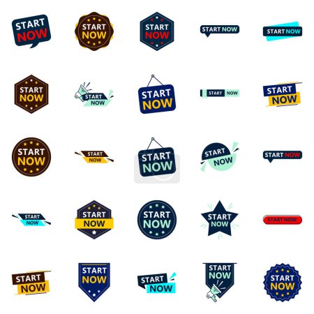 Illustration for Start Now 25 Modern Typographic Elements for promoting starting in a current way - Royalty Free Image