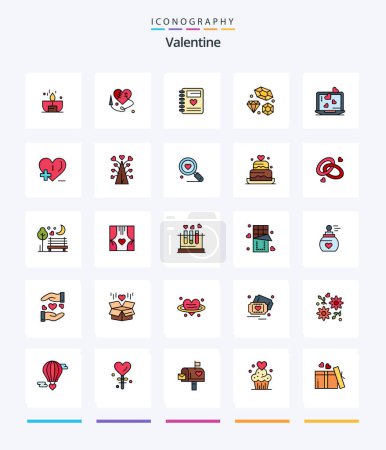 Téléchargez les illustrations : Pack d'icônes créatif Valentine 25 Line tel qu'un ordinateur portable. coeur. . amour. mariage - en licence libre de droit