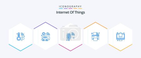 Illustration for Internet Of Things 25 Blue icon pack including ecommerce. printing machine. management. printer. automation - Royalty Free Image
