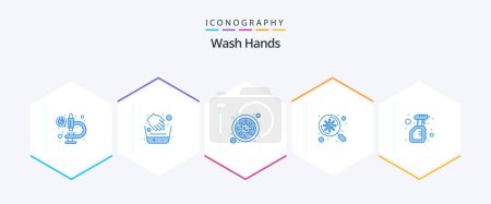 Illustration for Wash Hands 25 Blue icon pack including solid. scan. bacteria. virus. bacteria - Royalty Free Image