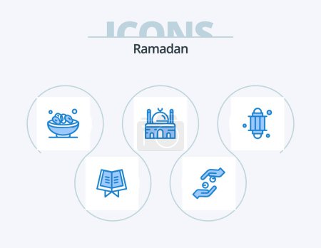 Téléchargez les illustrations : Ramadan Blue Icon Pack 5 Icon Design. place. mosque. bowl. islam. ramadan - en licence libre de droit