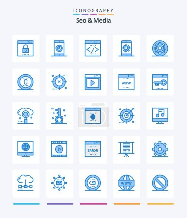 Illustration for Creative Seo & Media 25 Blue icon pack  Such As phone. media. optimization. engine. interface search engine - Royalty Free Image
