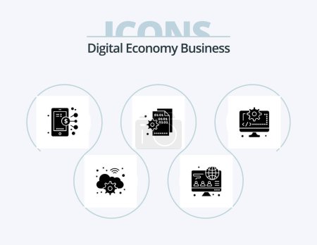Illustration for Digital Economy Business Glyph Icon Pack 5 Icon Design. coding. setting. business. page. codding - Royalty Free Image