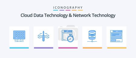 Illustration for Cloud Data Technology And Network Technology Blue 5 Icon Pack Including browser. computing. file . money . doller. Creative Icons Design - Royalty Free Image