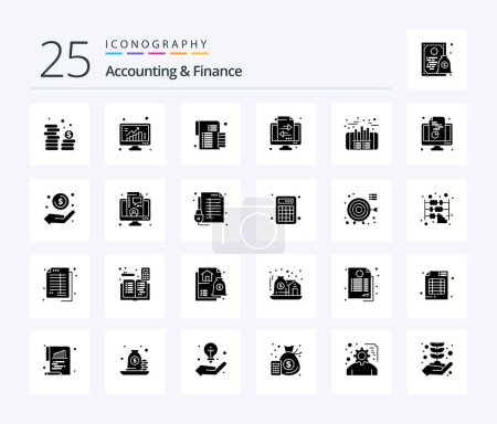Ilustración de Contabilidad y finanzas 25 Paquete de iconos de glifos sólidos, incluidas las finanzas. transacción. datos. finanzas. dinero - Imagen libre de derechos