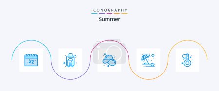 Illustration for Summer Blue 5 Icon Pack Including temperature. umbrella. fashion. summer. beach - Royalty Free Image