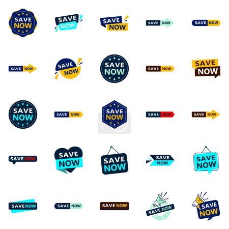 Illustration for Save Now 25 Unique Typographic Designs for a personalized savings message - Royalty Free Image