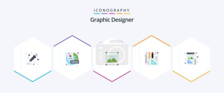 Téléchargez les illustrations : Graphic Designer 25 Pack icône plat comprenant la conception. art. design. design d'intérieur. image - en licence libre de droit