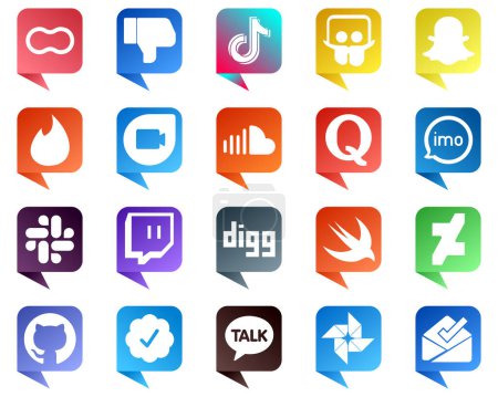 Illustration for 20 Simple Chat bubble style Social Media Icons such as quora. sound. china. soundcloud and tinder icons. Versatile and high quality - Royalty Free Image